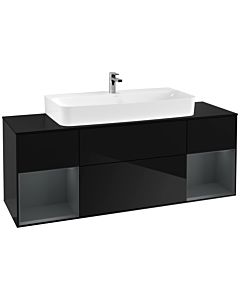 Villeroy und Boch Finion Waschtischunterschrank G212HGPH 160cm, Abdeckplatte black matt, Emotion, Regale Midnight matt lacquer, Glossy Black Lacquer