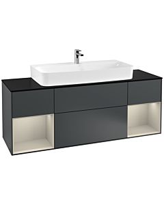 Villeroy und Boch Finion Waschtischunterschrank G212HHHG 160cm, Abdeckplatte black matt, Emotion, Regale sand matt lacquer, Midnight Blue Matt Lacquer
