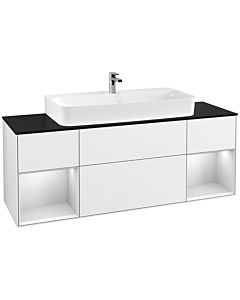 Villeroy und Boch Finion Waschtischunterschrank G212MTGF 160cm, Abdeckplatte black matt, Emotion, Regale White matt lacquer, Glossy white lacquer