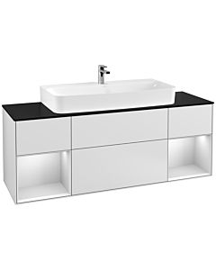 Villeroy und Boch Finion Villeroy und Boch G212MTMT 160cm, plaque de finition noir mat, Emotion, étagères laqué blanc mat, laqué blanc mat