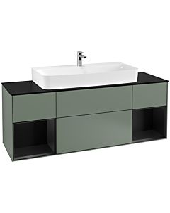 Villeroy und Boch Finion Waschtischunterschrank G212PDGM 160cm, Abdeckplatte black matt, Emotion, Regale Black matt lacquer, Olive Matt Lacquer