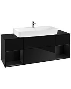 Villeroy und Boch Finion Waschtischunterschrank G212PDPH 160cm, Abdeckplatte black matt, Emotion, Regale Black matt lacquer, Glossy Black Lacquer