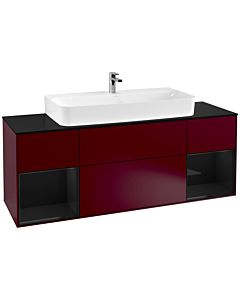 Villeroy und Boch Finion Waschtischunterschrank G212PHHB 160cm, Abdeckplatte black matt, Emotion, Regale Glossy black lacquer, Peony Matt