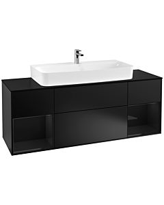 Villeroy und Boch Finion Waschtischunterschrank G212PHPD 160cm, Abdeckplatte black matt, Emotion, Regale Glossy black lacquer, Black matt lacquer