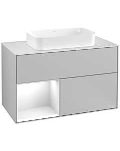 Villeroy und Boch Finion Villeroy und Boch G241GFGJ 100cm, plaque de finition blanc mat, Emotion, étagère gauche laqué blanc brillant, gris clair mat