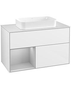 Villeroy und Boch Finion Waschtischunterschrank G241GJGF 100cm, Abdeckplatte white matt, Emotion, Regal links Light grey matt, Glossy white lacquer