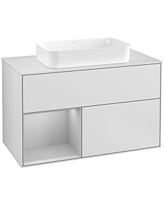 Villeroy und Boch Finion Waschtischunterschrank G241GJMT 100cm, Abdeckplatte white matt, Emotion, Regal links Light grey matt, White matt lacquer