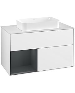 Villeroy und Boch Finion Waschtischunterschrank G241HGGF 100cm, Abdeckplatte white matt, Emotion, Regal links Midnight Blue Matt Lacquer, Glossy white lacquer