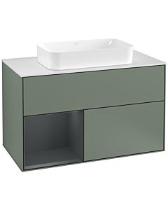 Villeroy und Boch Finion Waschtischunterschrank G241HGGM 100cm, Abdeckplatte white matt, Emotion, Regal links Midnight Blue Matt Lacquer, Olive Matt Lacquer