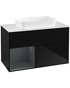 Villeroy und Boch Finion Waschtischunterschrank G241HGPH 100cm, Abdeckplatte white matt, Emotion, Regal links Midnight Blue Matt Lacquer, Glossy Black Lacquer