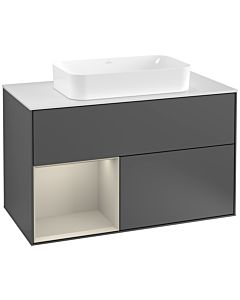 Villeroy und Boch Finion Villeroy und Boch G241HHGK 100cm, plaque de recouvrement blanc mat, émotion, étagère à gauche Sand Matt Lacquer , anthracite mat