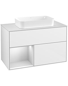 Villeroy und Boch Finion Villeroy und Boch G241MTGF 100cm, plaque de recouvrement blanc mat, Emotion, étagère gauche laqué blanc mat, laqué blanc brillant