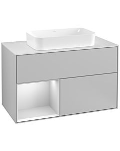 Villeroy und Boch Finion Waschtischunterschrank G241MTGJ 100cm, Abdeckplatte white matt, Emotion, Regal links White matt lacquer, Light grey matt