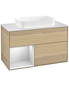 Villeroy und Boch Finion Villeroy und Boch G241MTPC 100cm, plaque de finition blanc mat, Emotion, étagère gauche laqué blanc mat, Oak Veneer