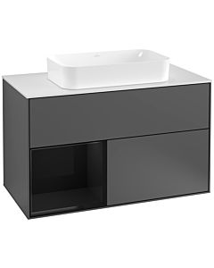 Villeroy und Boch Finion Waschtischunterschrank G241PHGK 100cm, Abdeckplatte white matt, Emotion, Regal links Glossy Black Lacquer, Anthracite matt