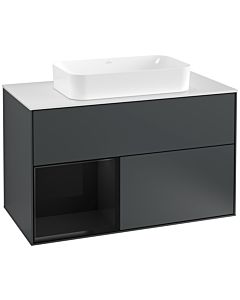 Villeroy und Boch Finion Villeroy und Boch G241PHHG 100cm, plaque de finition blanc mat, Emotion, étagère à gauche Glossy Black Lacquer , Midnight Blue Matt Lacquer