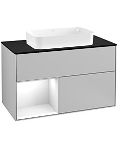 Villeroy und Boch Finion Villeroy und Boch Finion G242GFGJ 100cm, cover plate black matt, Emotion, shelf on the left glossy white lacquer, light gray matt