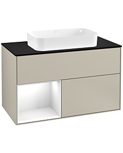 Villeroy und Boch Finion Waschtischunterschrank G242GFHH 100cm, Abdeckplatte black matt, Emotion, Regal links Glossy white lacquer, Sand Matt Lacquer
