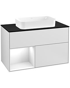 Villeroy und Boch Finion Villeroy und Boch G242GFMT 100cm, plaque de recouvrement noir mat, Emotion, étagère gauche laqué blanc brillant, laqué blanc mat