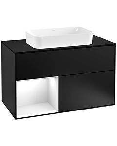 Villeroy und Boch Finion Waschtischunterschrank G242GFPD 100cm, Abdeckplatte black matt, Emotion, Regal links Glossy white lacquer, Black matt lacquer