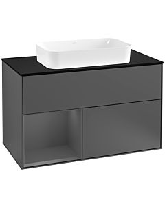 Villeroy und Boch Finion Villeroy und Boch G242GKGK 100cm, plaque de finition noir mat, Emotion, étagère gauche Anthracite mat, Anthracite mat