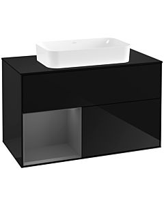 Villeroy und Boch Finion Villeroy und Boch Finion G242GKPH 100cm, cover plate black matt, Emotion, shelf left Anthracite matt, Glossy Black Lacquer