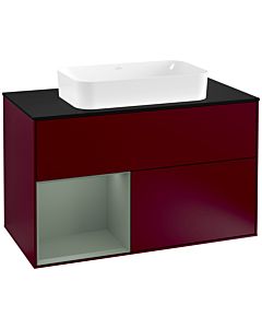 Villeroy und Boch Finion Villeroy und Boch G242GMHB 100cm, plaque de finition noir mat, Emotion, étagère à gauche Olive Matt Lacquer , Peony Matt