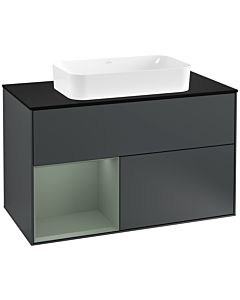 Villeroy und Boch Finion Villeroy und Boch G242GMHG 100cm, plaque de finition noir mat, Emotion, étagère gauche Olive Matt Lacquer , Midnight Blue Matt Lacquer