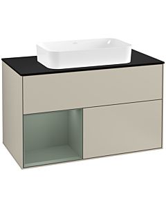 Villeroy und Boch Finion Villeroy und Boch Finion G242GMHH 100cm, cover plate black matt, Emotion, shelf on the left Olive Matt Lacquer , Sand Matt Lacquer