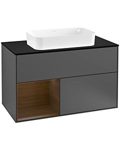 Villeroy und Boch Finion Villeroy und Boch Finion G242GNGK 100cm, cover plate black matt, Emotion, shelf on the left walnut veneer, anthracite matt