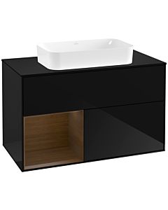 Villeroy und Boch Finion Villeroy und Boch Finion G242GNPH 100cm, cover plate black matt, Emotion, shelf left Walnut veneer, Glossy Black Lacquer