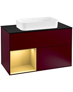 Villeroy und Boch Finion Waschtischunterschrank G242HFHB 100cm, Abdeckplatte black matt, Emotion, Regal links Gold matt, Peony Matt