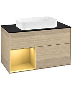 Villeroy und Boch Finion Villeroy und Boch G242HFPC 100cm, plaque de finition noir mat, Emotion, étagère gauche or mat, Oak Veneer