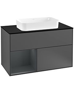 Villeroy und Boch Finion Villeroy und Boch G242HGGK 100cm, plaque de finition noir mat, Emotion, étagère à gauche Midnight Blue Matt Lacquer , Anthracite mat