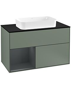 Villeroy und Boch Finion Villeroy und Boch Finion G242HGGM 100cm, cover plate black matt, Emotion, shelf on the left Midnight Blue Matt Lacquer , Olive Matt Lacquer