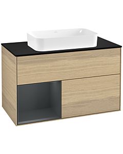 Villeroy und Boch Finion Waschtischunterschrank G242HGPC 100cm, Abdeckplatte black matt, Emotion, Regal links Midnight Blue Matt Lacquer, Oak Veneer