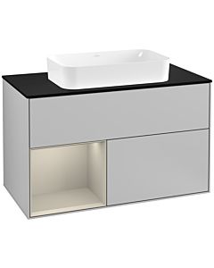 Villeroy und Boch Finion Villeroy und Boch G242HHGJ 100cm, plaque de finition noir mat, Emotion, étagère à gauche Sand Matt Lacquer , gris clair mat