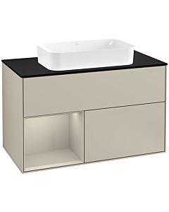 Villeroy und Boch Finion Villeroy und Boch G242HHHH 100cm, plaque de finition noir mat, Emotion, étagère à gauche Sand Matt Lacquer , Sand Matt Lacquer