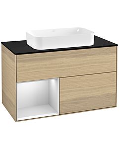 Villeroy und Boch Finion Villeroy und Boch G242MTPC 100cm, plaque de finition noir mat, Emotion, étagère gauche laqué blanc mat, Oak Veneer