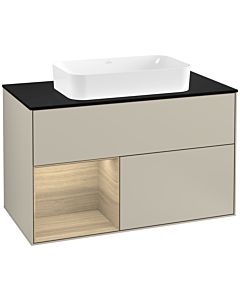 Villeroy und Boch Finion Villeroy und Boch G242PCHH 100cm, plaque de finition noir mat, Emotion, étagère à gauche Oak Veneer , Sand Matt Lacquer