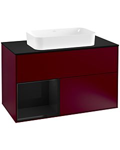Villeroy und Boch Finion Waschtischunterschrank G242PHHB 100cm, Abdeckplatte black matt, Emotion, Regal links Glossy Black Lacquer, Peony Matt