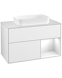 Villeroy und Boch Finion Waschtischunterschrank G251GFGF 100cm, Abdeckplatte white matt, Emotion, Regal rechts Glossy white lacquer, Glossy white lacquer