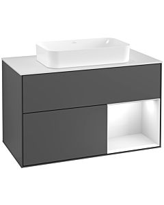 Villeroy und Boch Finion Villeroy und Boch G251GFGK 100cm, plaque de finition blanc mat, Emotion, étagère à droite Laque blanc brillant, Anthracite mat