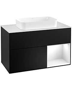 Villeroy und Boch Finion Villeroy und Boch G251GFPD 100cm, couvercle blanc mat, Emotion, étagère à droite laqué blanc brillant, laqué noir mat