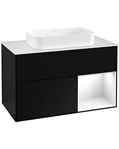 Villeroy und Boch Finion Villeroy und Boch Finion G251GFPH 100cm, cover plate white matt, Emotion, shelf on the right Glossy white lacquer, Glossy Black Lacquer