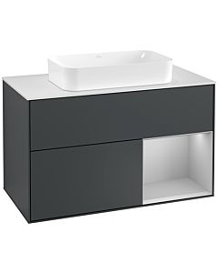 Villeroy und Boch Finion Waschtischunterschrank G251GJHG 100cm, Abdeckplatte white matt, Emotion, Regal rechts Light grey matt, Midnight Blue Matt Lacquer