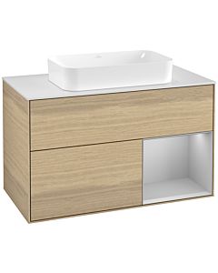 Villeroy und Boch Finion Waschtischunterschrank G251GJPC 100cm, Abdeckplatte white matt, Emotion, Regal rechts Light grey matt, Oak Veneer