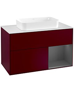 Villeroy und Boch Finion Waschtischunterschrank G251GKHB 100cm, Abdeckplatte white matt, Emotion, Regal rechts Anthracite matt, Peony Matt