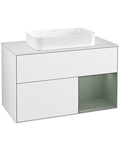 Villeroy und Boch Finion Villeroy und Boch G251GMGF 100cm, couvercle blanc mat, émotion, étagère à droite Olive Matt Lacquer , laqué blanc brillant