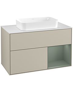 Villeroy und Boch Finion Villeroy und Boch Finion G251GMHH 100cm, cover plate white matt, Emotion, shelf on the right Olive Matt Lacquer , Sand Matt Lacquer